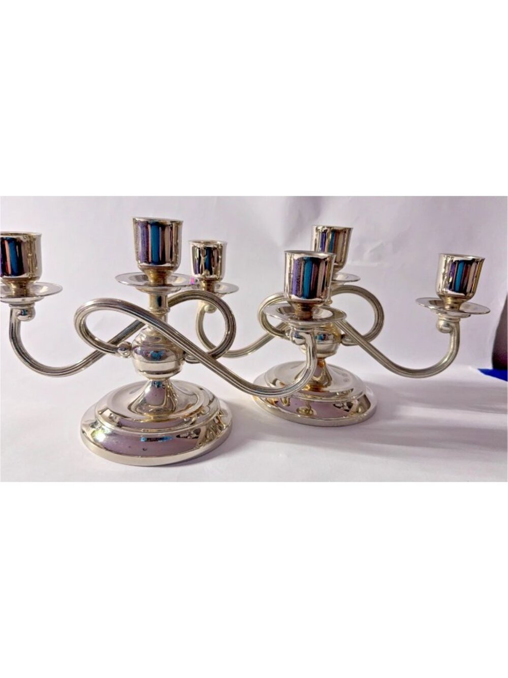 Vintage Silver-Plated 3-Light Candelabras, Matching Pair